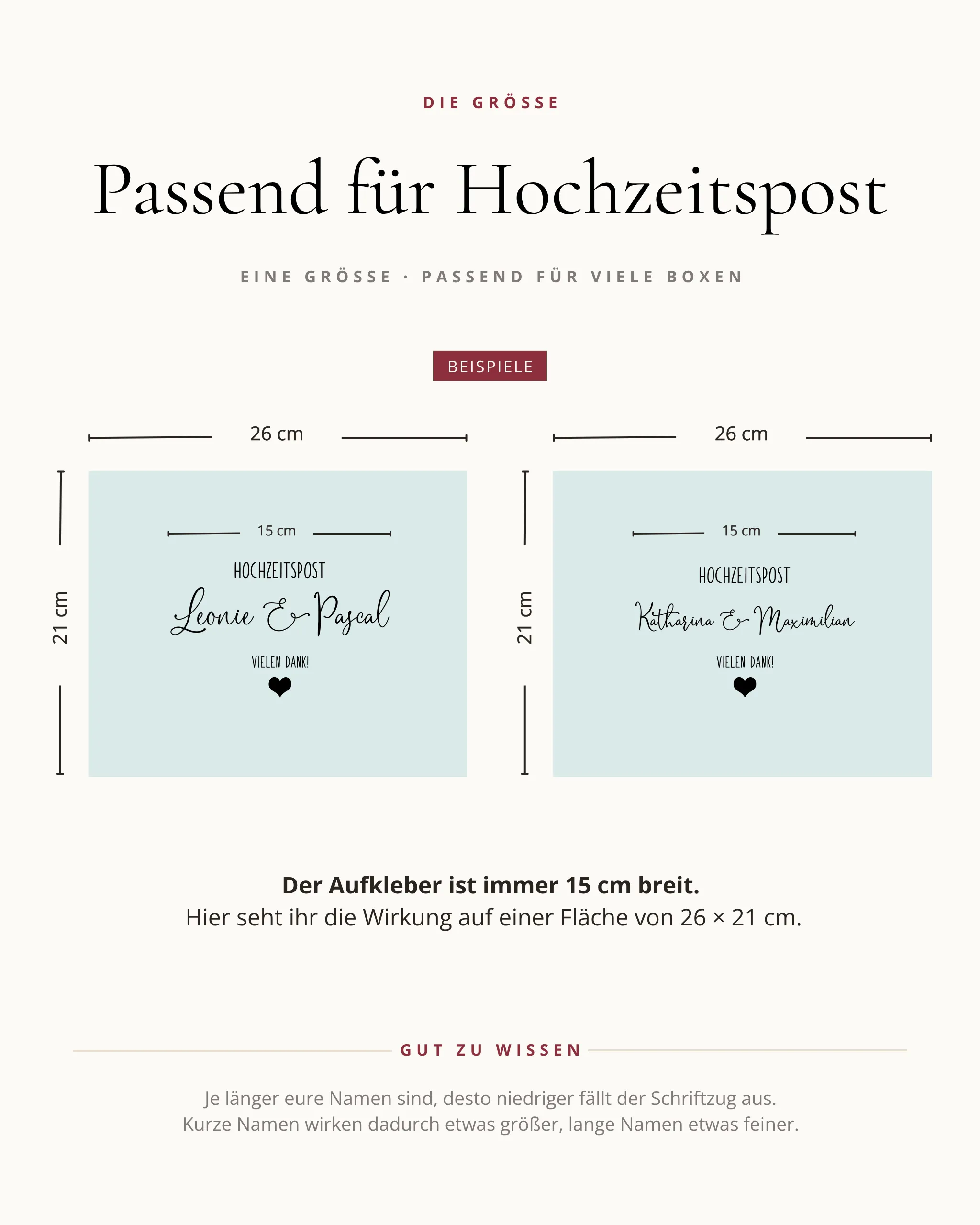 Größenvarianten Hochzeitspost Lines