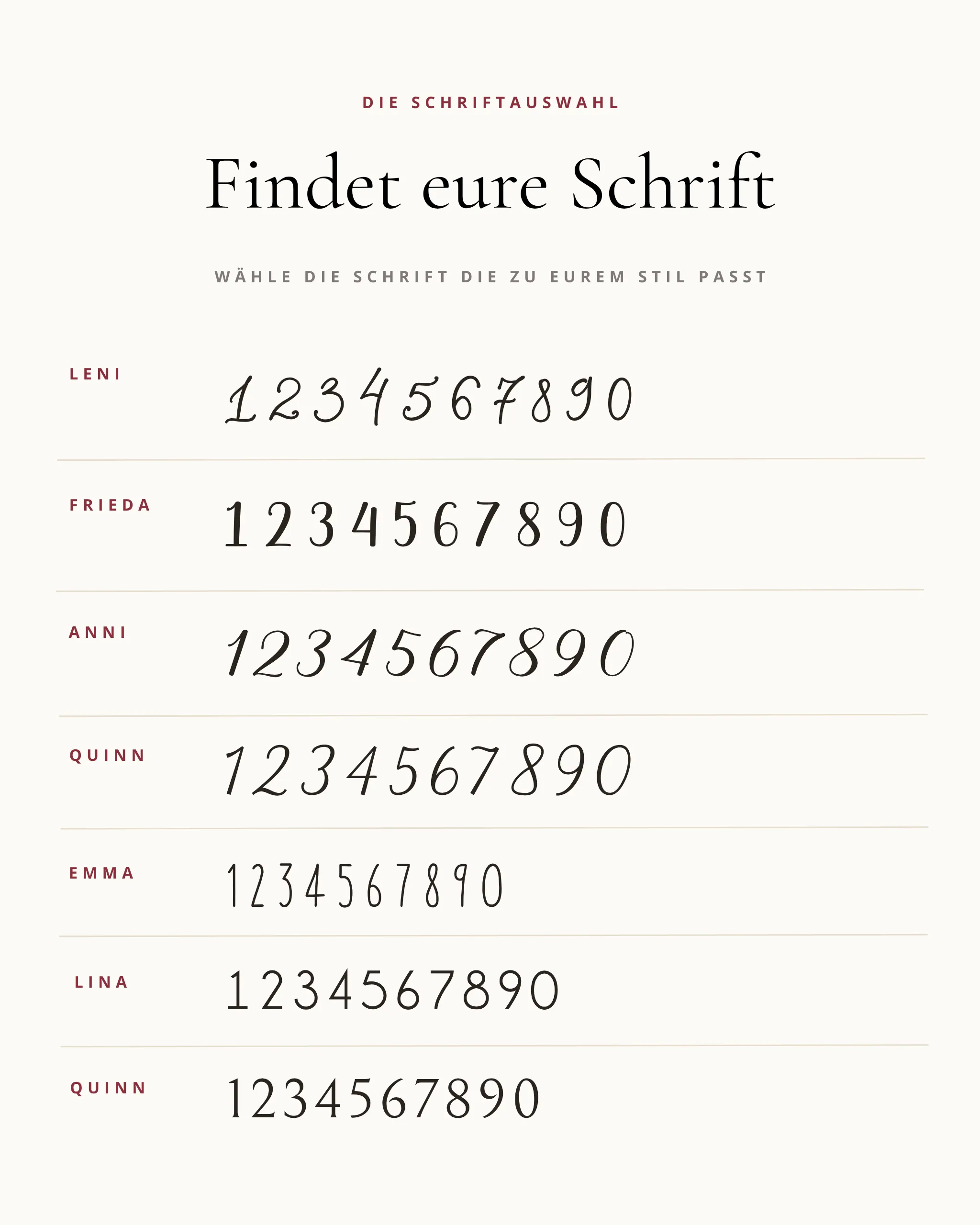 Schriftarten Lines Tischnummern