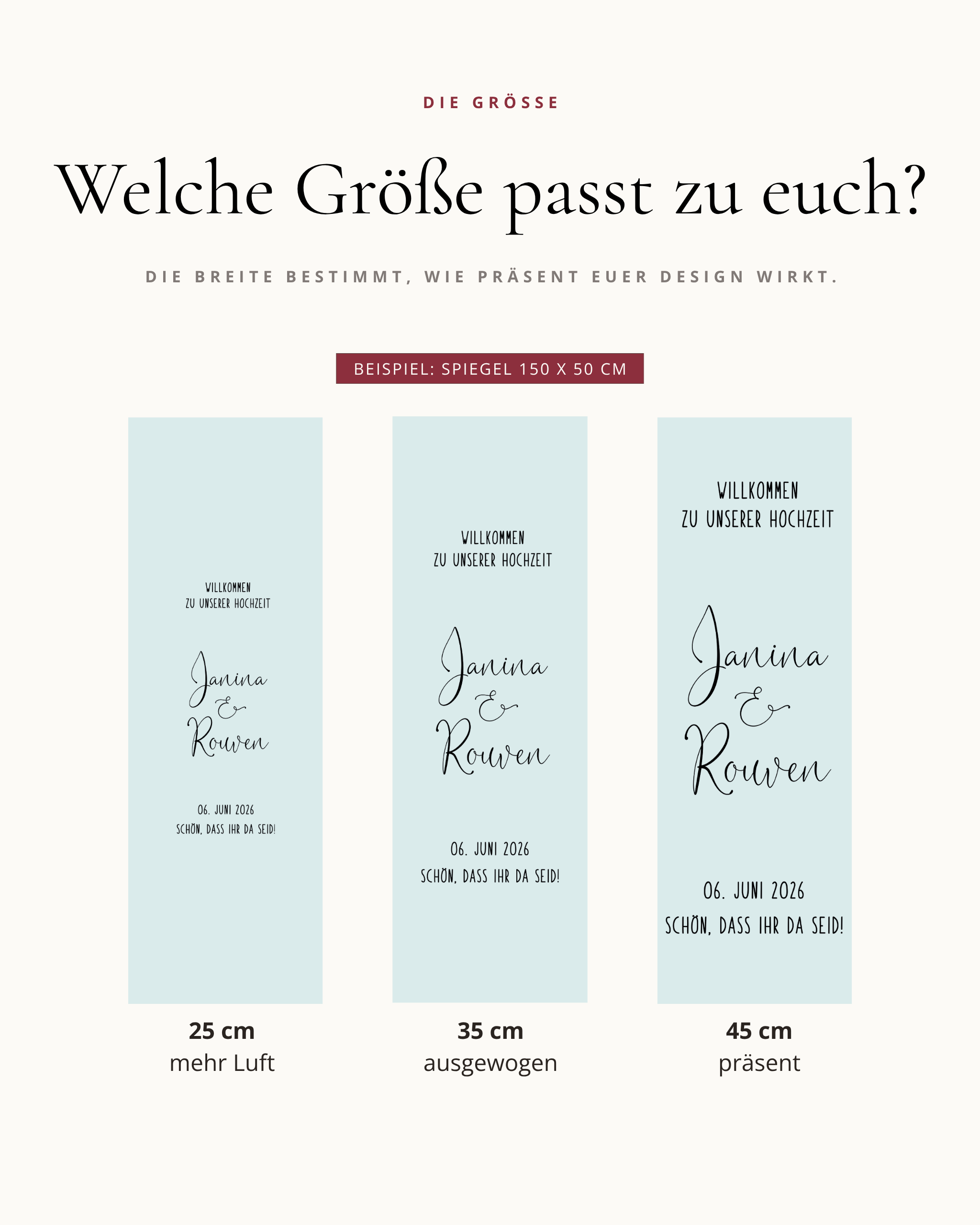 Größenvarianten Willkommen für Spiegel 3 Lines