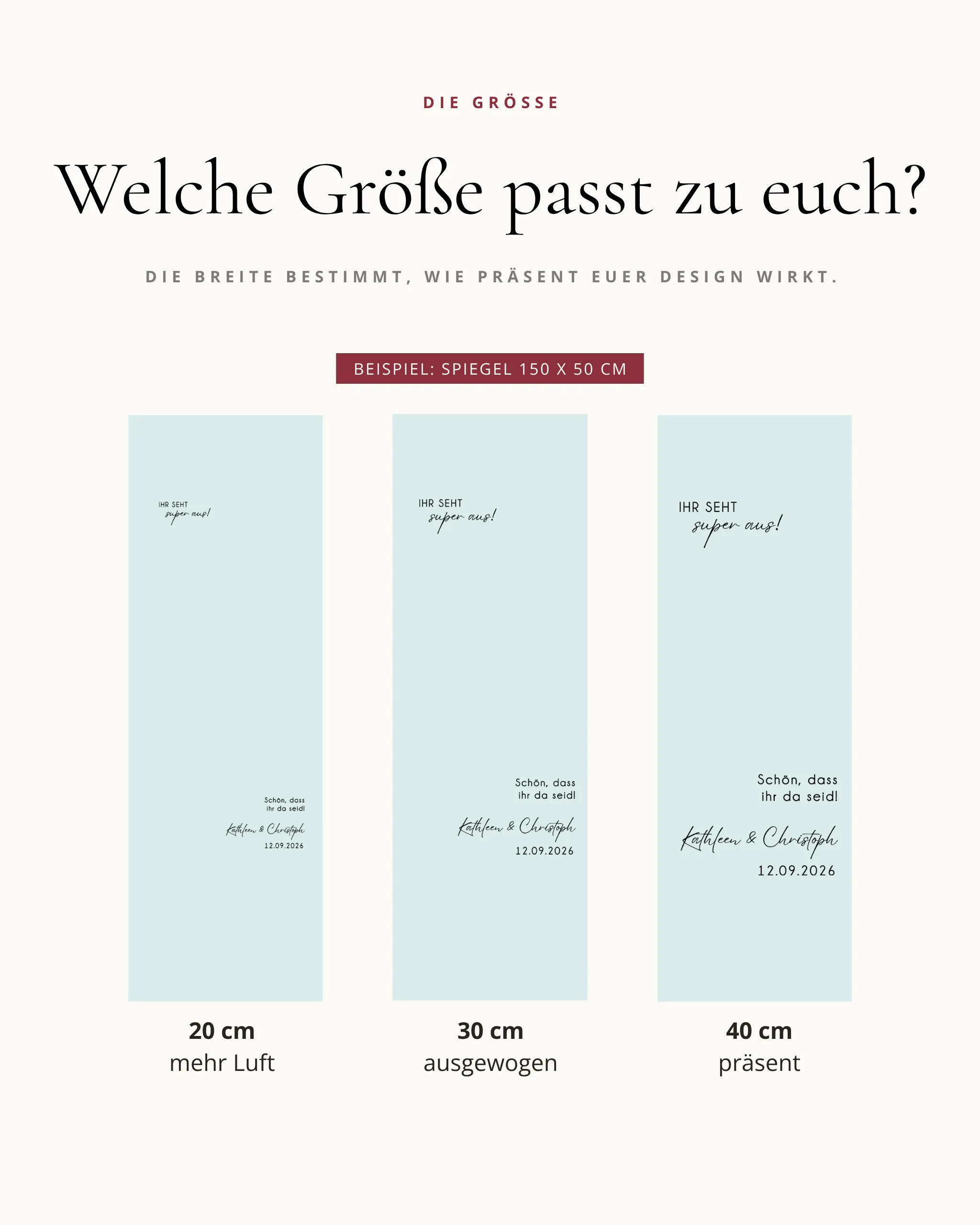 Größenvergleich Easy Willkommensaufkleber für den Spiegel