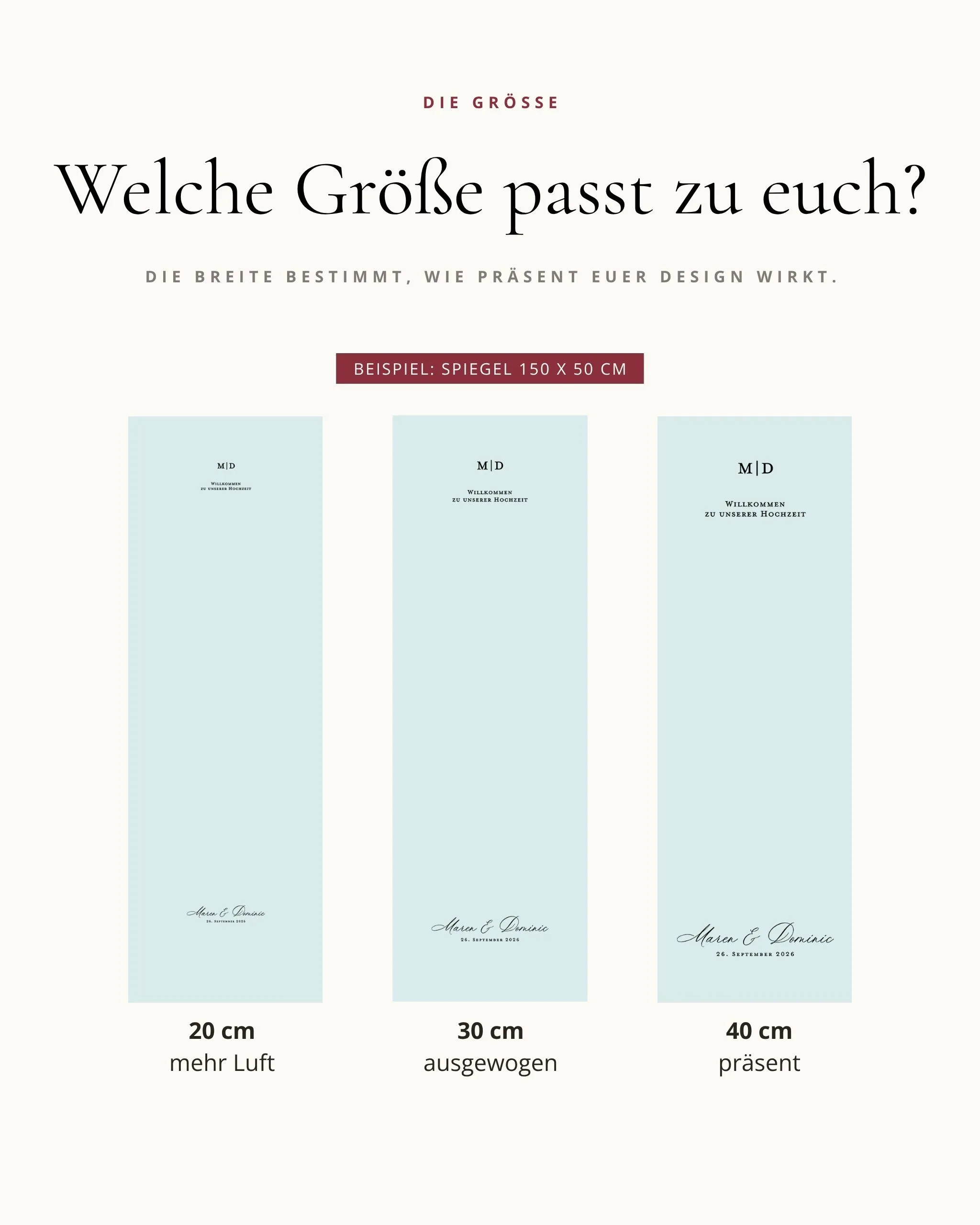 Größenvarianten Willkommen für Spiegel Grace