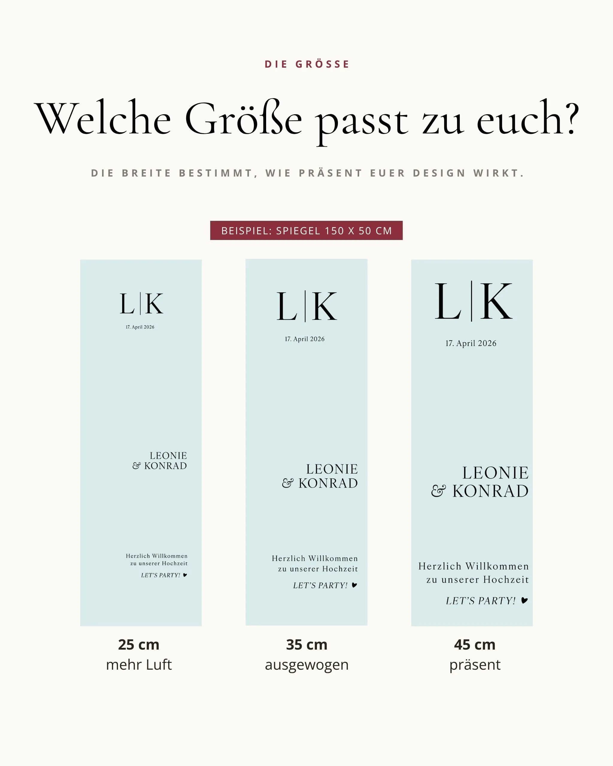 Größenvarianten Willkommen für Spiegel Harmony