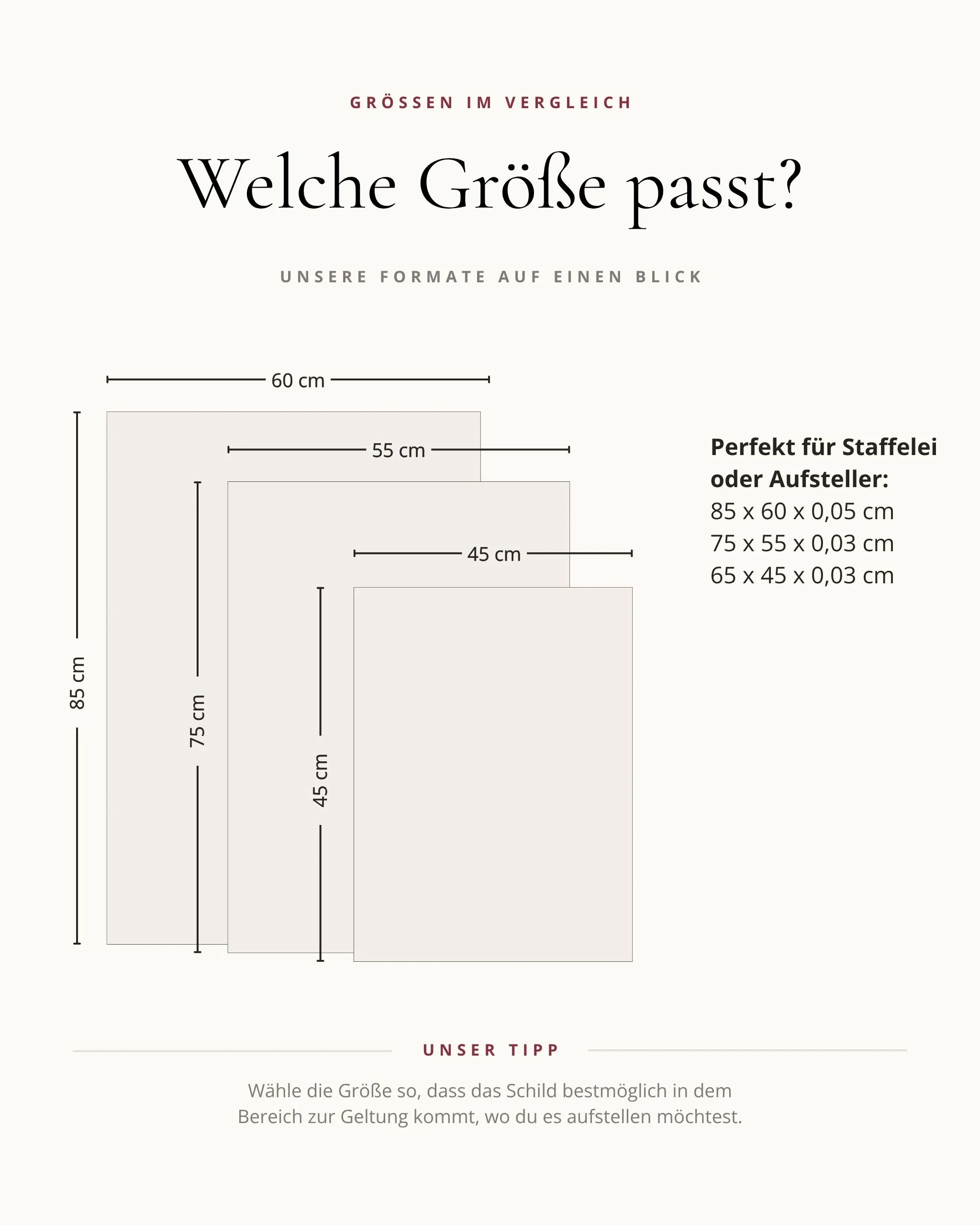 Acryl Schild Größen